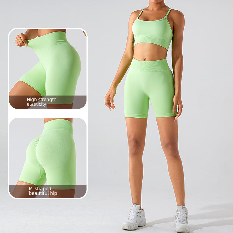 European and American new seamless high waist yoga shorts women's peach belly contracting and hip lifting pants tights running exercise workout pants