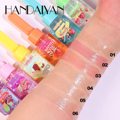 handaiyan Han Daiyan cross-border ice cream moisturizing lip gloss moisturizing transparent pearlescent color changing full lips lip gloss