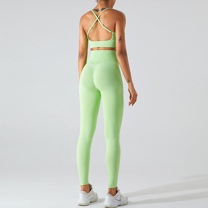 European and American new seamless yoga clothes suit women's cross beauty back exercise underwear Peach Hip Lift quick-drying yoga pants