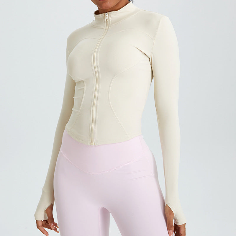 Quick-drying fitness clothes women's slim-fit sports top high elastic zipper yoga clothes long sleeve stand collar yoga jacket
