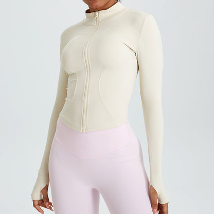 Quick-drying fitness clothes women's slim-fit sports top high elastic zipper yoga clothes long sleeve stand collar yoga jacket