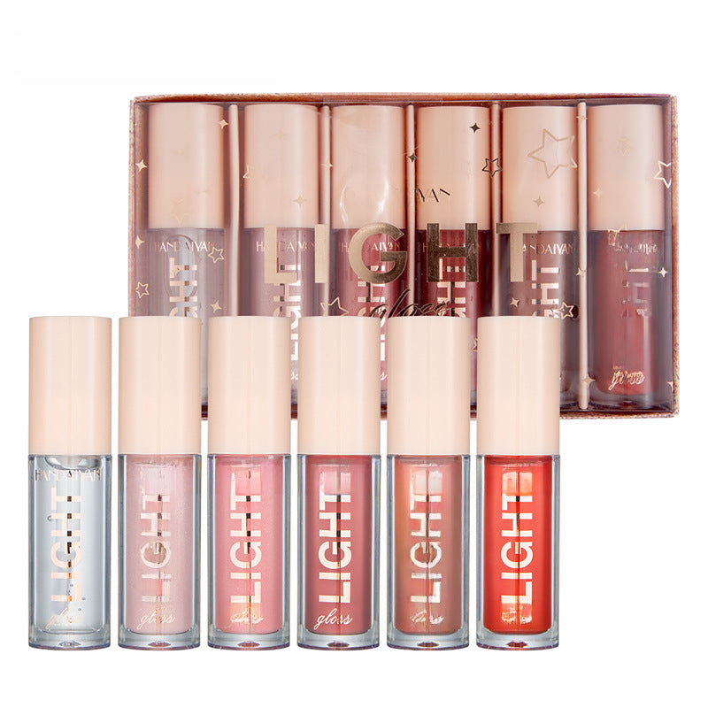 Cross-Border 6 pieces lip gloss suit gift box mirror water light liquid lipstick paint glass lip gloss handaiyan makeup