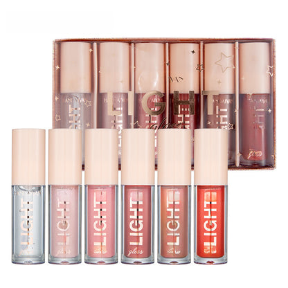 Cross-Border 6 pieces lip gloss suit gift box mirror water light liquid lipstick paint glass lip gloss handaiyan makeup
