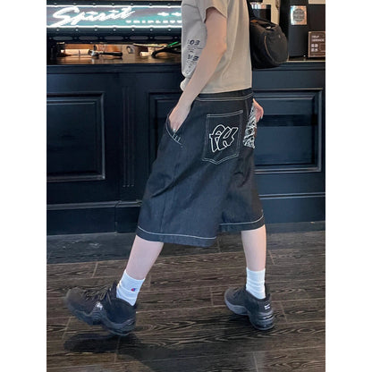 American street vibe vintage embroidered jeans for women 2025 spring and summer New loose wide leg straight cropped pants