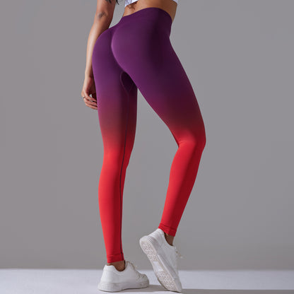 Amazon new seamless gradient yoga running fitness pants skinny hip raise sports pants quick-drying yoga pants