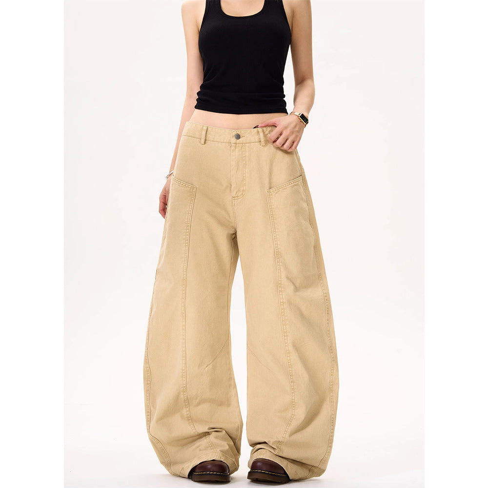 Stitching deconstruction design sense machete workwear casual pants women's summer new American retro loose wide-leg pants