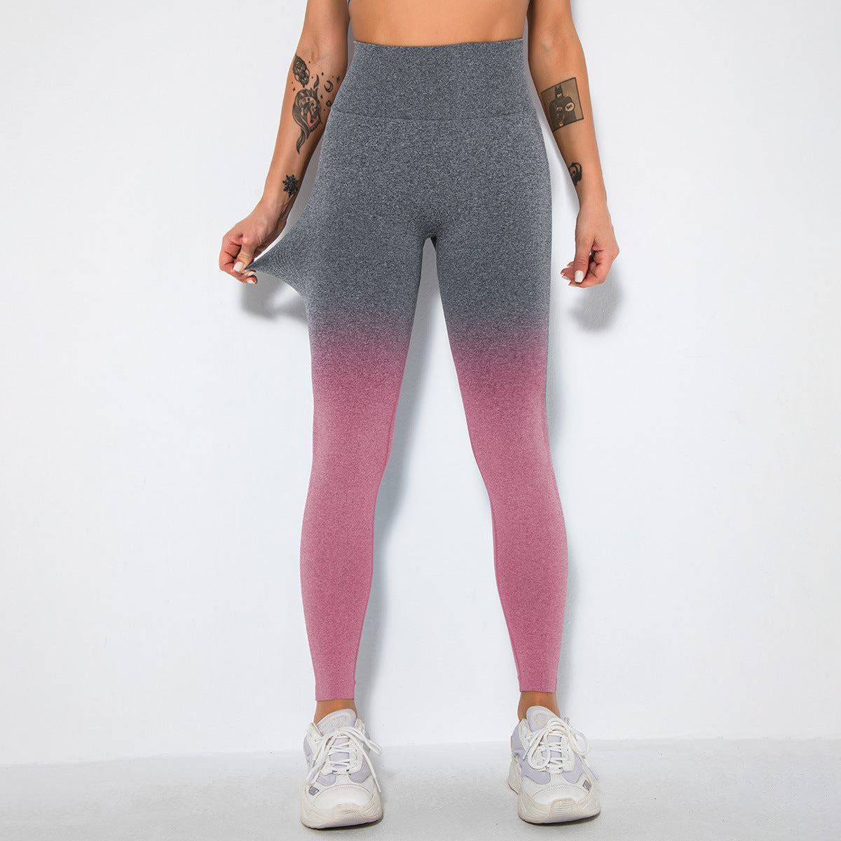 In stock! New seamless gradient yoga running fitness pants skinny hip raise sports pants quick-drying yoga pants