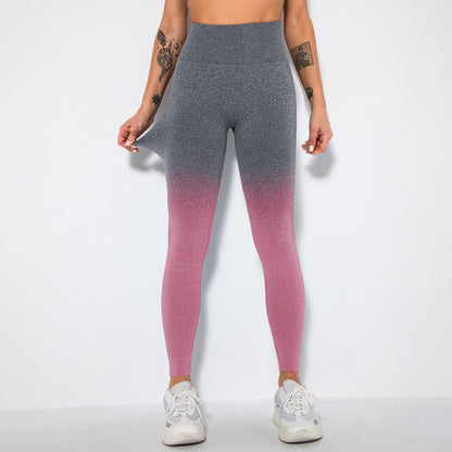 In stock! New seamless gradient yoga running fitness pants skinny hip raise sports pants quick-drying yoga pants