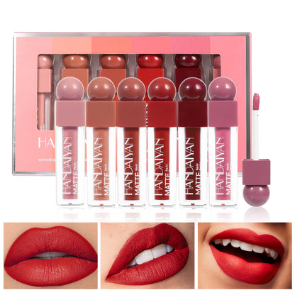 handaiyan cross-border matte lip gloss 6 pieces suit long lasting waterproof lipstick does not fade no stain on Cup Matte Lip Glaze
