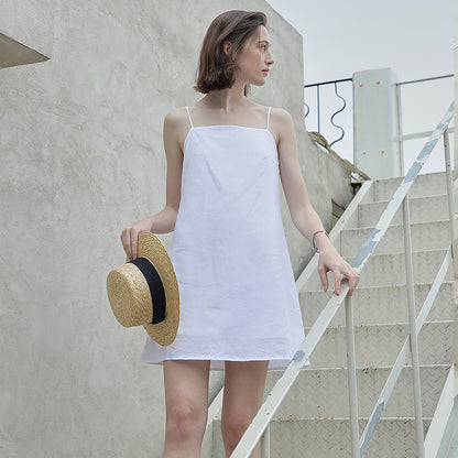 2025 summer new cotton and linen suspender skirt vacation style sleeveless tube top lace-up backless hot girl A- line dress