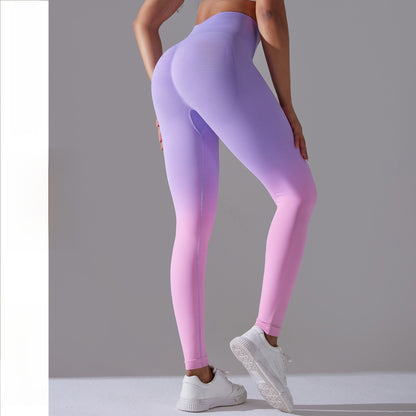 Amazon new seamless gradient yoga running fitness pants skinny hip raise sports pants quick-drying yoga pants