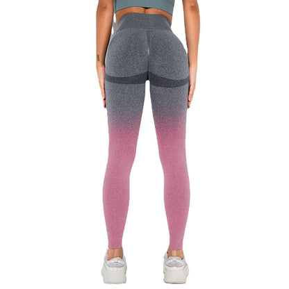 In stock! New seamless gradient yoga running fitness pants skinny hip raise sports pants quick-drying yoga pants