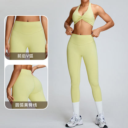 New nude feel fitness pants women's quick-drying breathable outdoor tight sports pants V waist belly contracting hip raise yoga pants outer wear