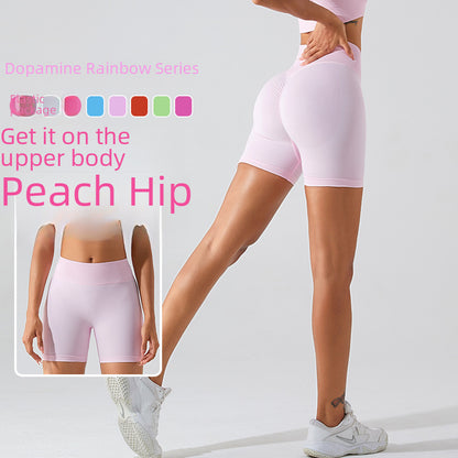 European and American new seamless high waist yoga shorts women's peach belly contracting and hip lifting pants tights running exercise workout pants