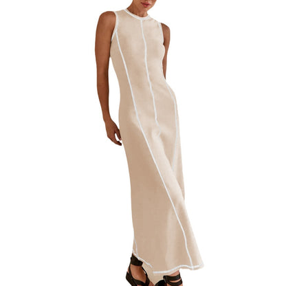 Cross-border y2g women's new European and American elegant lines contrasting-color dress High sense cinched sleeveless vest skirt summer