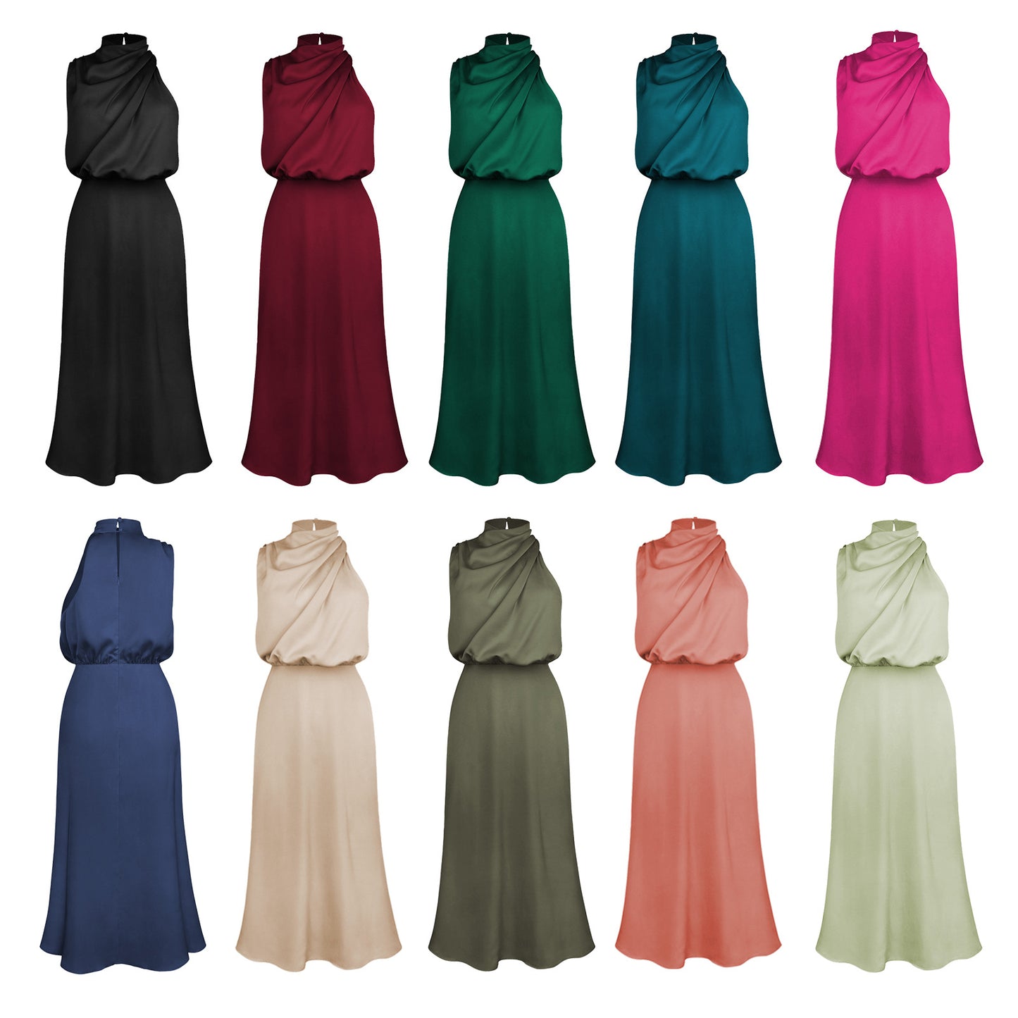 Amazon women's clothing dress 2024 popular celebrity wedding bridesmaid dress mid-length dress halter satin evening dress