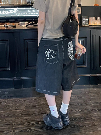 American street vibe vintage embroidered jeans for women 2025 spring and summer New loose wide leg straight cropped pants