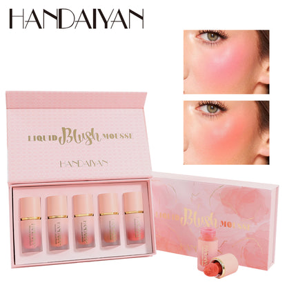 handaiyan cross-border blush stick suit 5 PCs shimmer matte liquid blush easy to color repair liquid blush