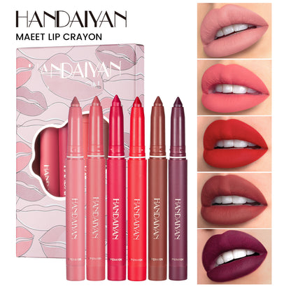 Lip liner lipstick kit HANDAIYAN rotating can be cut and not easy to fade lipstick pen 6 pieces lip liner suit