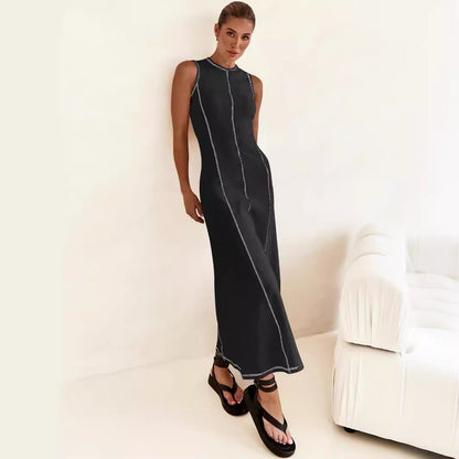 Cross-border high-grade casual sleeveless vest dress European and American y2g women's new contrasting color thread dress summer