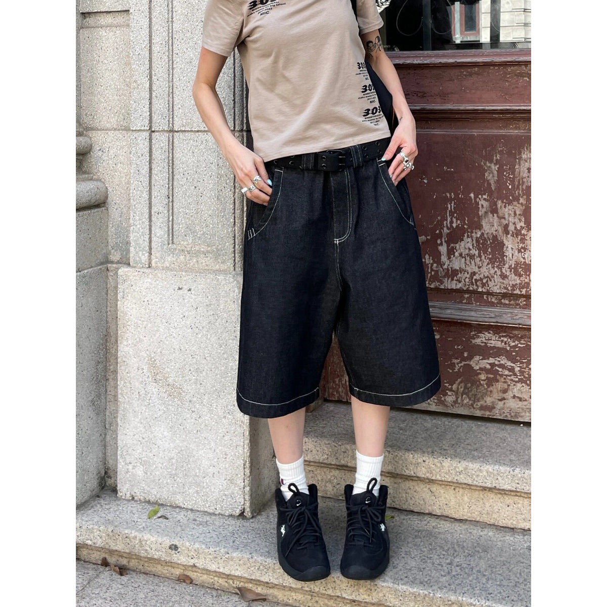 American street vibe vintage embroidered jeans for women 2025 spring and summer New loose wide leg straight cropped pants