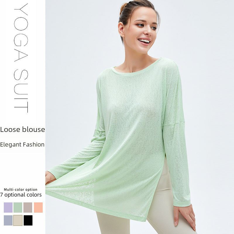 Cool sunscreen lightweight quick-drying yoga blouse T-shirt women's loose breathable workout top sports long sleeve yoga wear