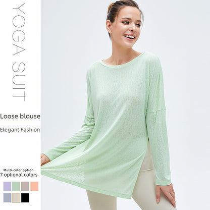 Cool sunscreen lightweight quick-drying yoga blouse T-shirt women's loose breathable workout top sports long sleeve yoga wear