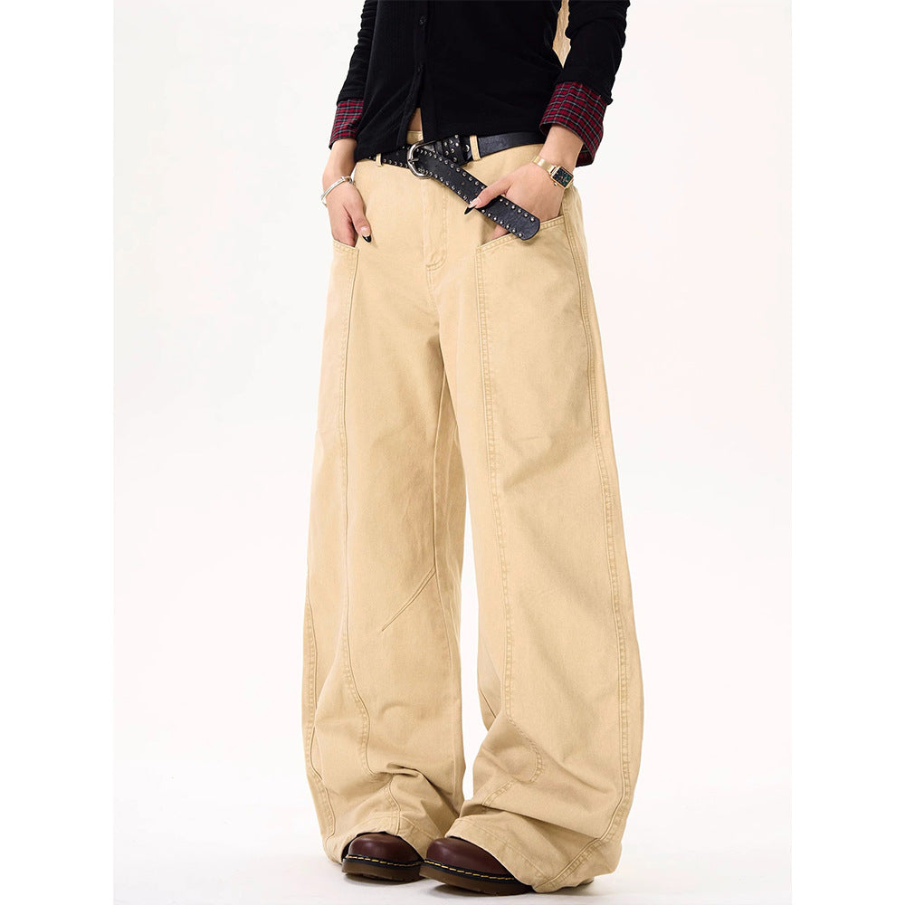 Stitching deconstruction design sense machete workwear casual pants women's summer new American retro loose wide-leg pants