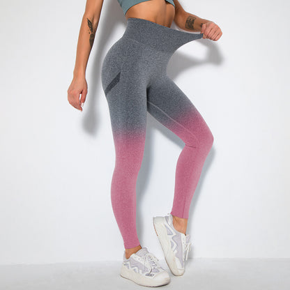 In stock! New seamless gradient yoga running fitness pants skinny hip raise sports pants quick-drying yoga pants