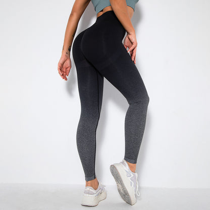 In stock! New seamless gradient yoga running fitness pants skinny hip raise sports pants quick-drying yoga pants