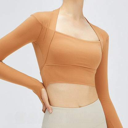 Autumn nude feel shawl fake two-piece yoga clothes long-sleeved women's outdoor sports T-shirt top running shock absorption workout clothes