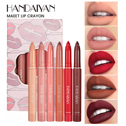 Lip liner lipstick kit HANDAIYAN rotating can be cut and not easy to fade lipstick pen 6 pieces lip liner suit