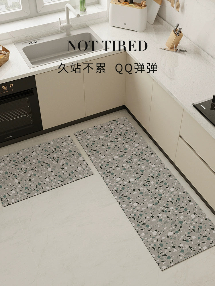 Pu Shang Kitchen Floor Mat Waterproof Oil-Proof Erasable Washable Foot Mat Leather Non Slip Stain-Resistant Bench Cut-out Carpet