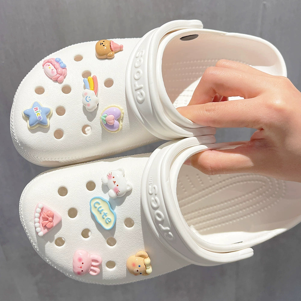 Rainbow Cartoon Bear Hole Shoes Accessories Crocs Shoe Ornament Cross Carluo Chi Decorative Buckle Accessories Shoe Buckle