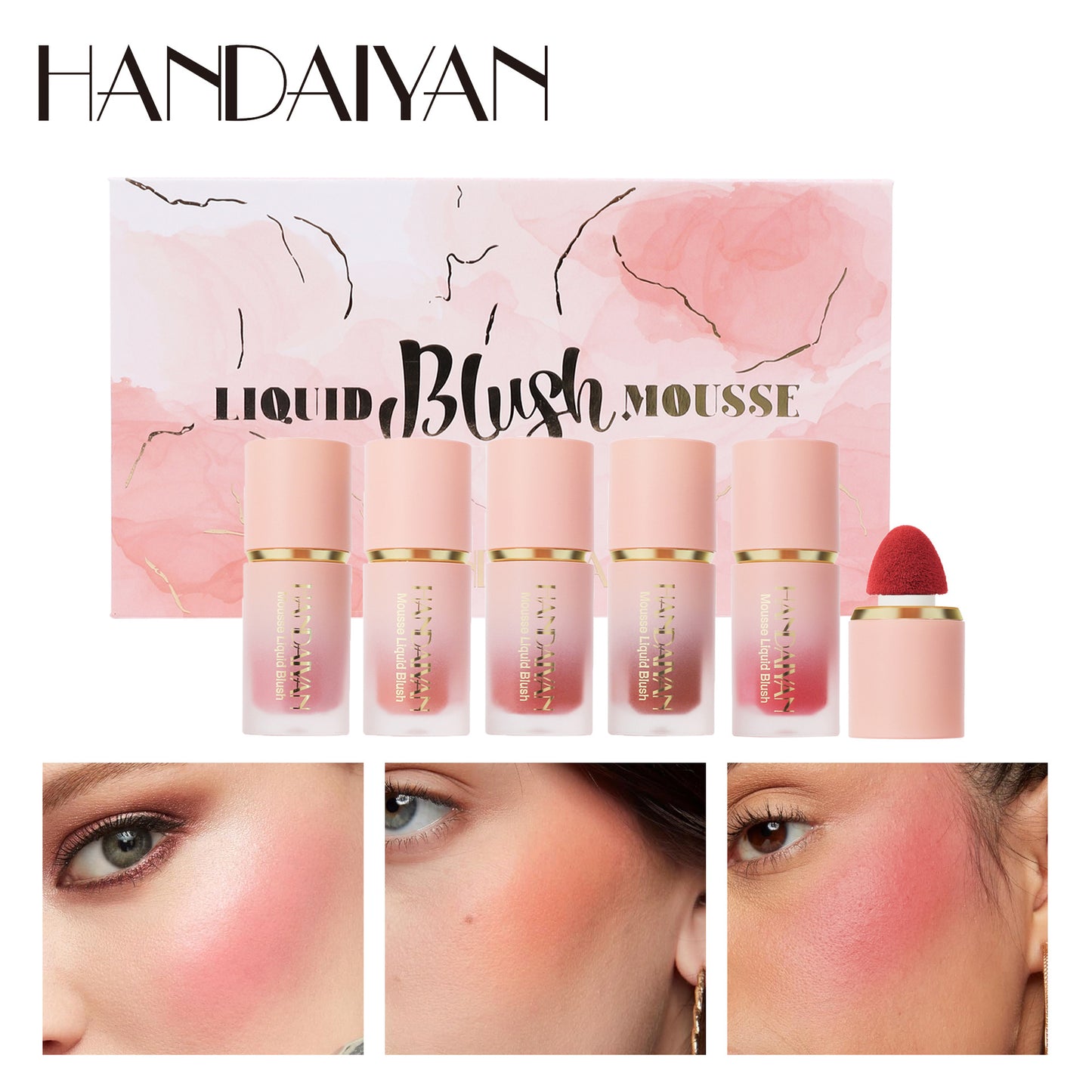handaiyan cross-border blush stick suit 5 PCs shimmer matte liquid blush easy to color repair liquid blush