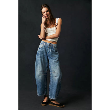 European and American retro fashion brand washed jeans for women 2025 summer New loose trendy all-match wide-leg pants
