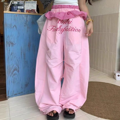 Hot girl hip hop stitching design sense machete casual pants women's summer New loose American retro all-matching long pants