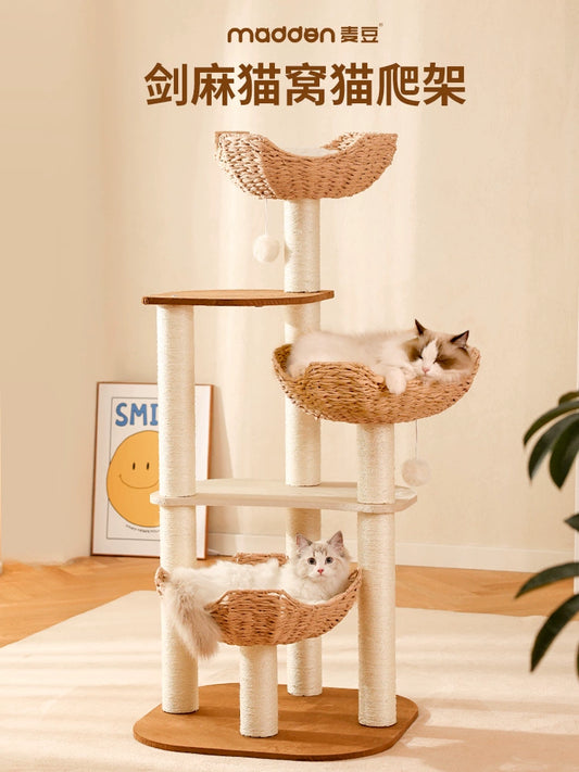 Cat Climbing Frame Cat Nest Cat Tree Integrated Sisal Cat Climber Column Ragdoll Cat Climber Scratch-Resistant Winter Cat For Home Solid Wood Cat Climber