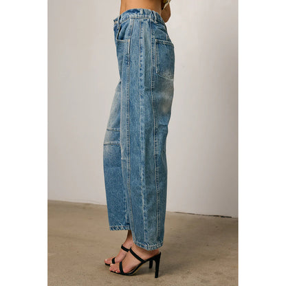 2025 new European and American Vintage trendy casual straight jeans women's loose all-matching design wide-leg pants