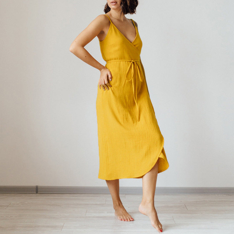 French Front Tie Strap Dress Women's Backless Slit Long Dress |tops,women's clothing