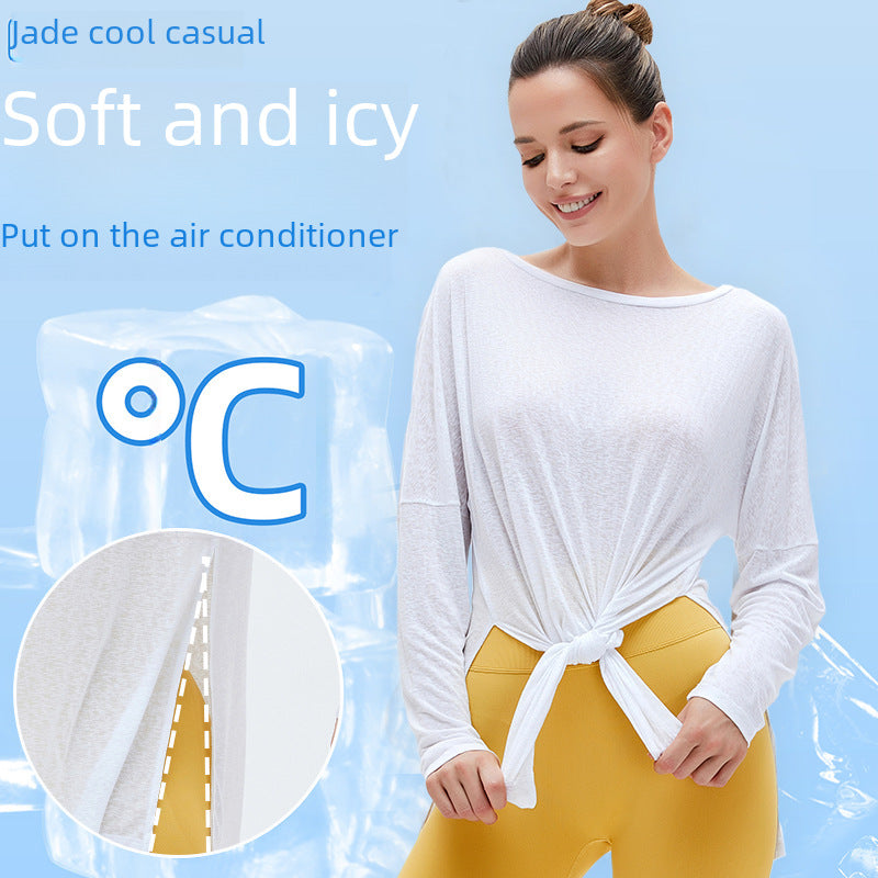 Cool sunscreen lightweight quick-drying yoga blouse T-shirt women's loose breathable workout top sports long sleeve yoga wear