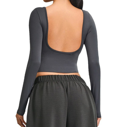 Long Sleeve yoga wear women's bare back fitness T-shirt beauty back yoga jacket outdoor sports running quick-drying sportswear