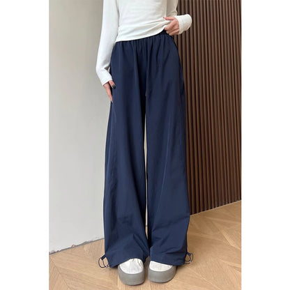 Korean style trendy workwear casual pants women's summer 2025 new cool rustling high waist straight retro wide leg sports pants