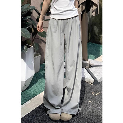 Korean style trendy workwear casual pants women's summer 2025 new cool rustling high waist straight retro wide leg sports pants