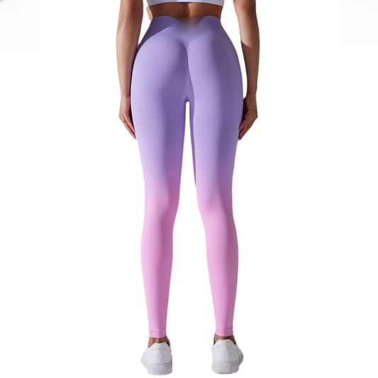 Amazon new seamless gradient yoga running fitness pants skinny hip raise sports pants quick-drying yoga pants