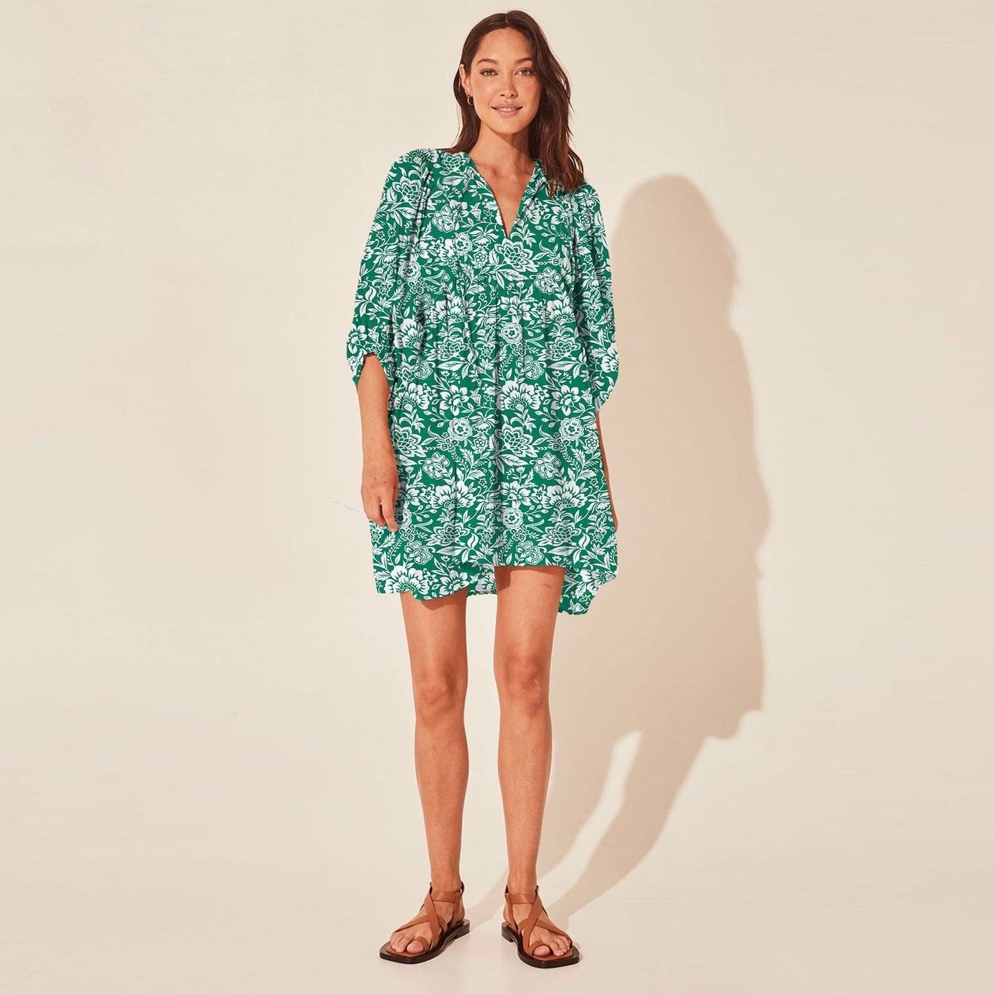 Amazon hot vacation style dress loose casual print short skirt high waist lace-up floral skirt beachwear women