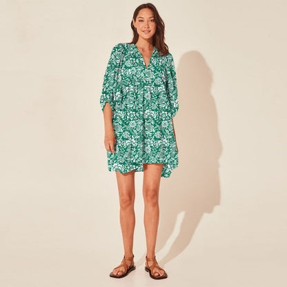 Amazon hot vacation style dress loose casual print short skirt high waist lace-up floral skirt beachwear women