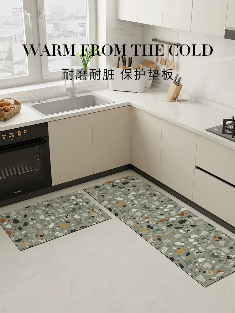 Pu Shang Kitchen Floor Mat Waterproof Oil-Proof Erasable Washable Foot Mat Leather Non Slip Stain-Resistant Bench Cut-out Carpet