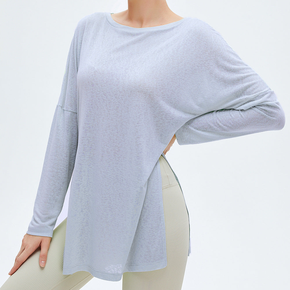 Cool sunscreen lightweight quick-drying yoga blouse T-shirt women's loose breathable workout top sports long sleeve yoga wear