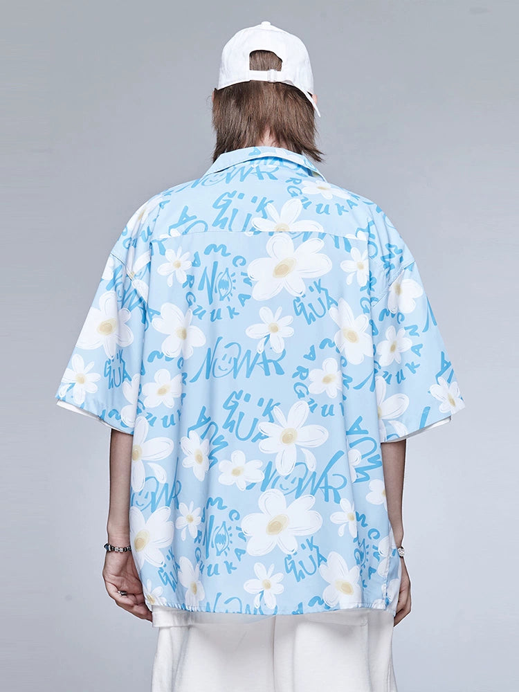 Guuka Hawaiian Style Short sleeve Shirts Men's Summer Fashion Brand Mu Xiaoxiao Same Style Couple Daisy Shirt Women Loose